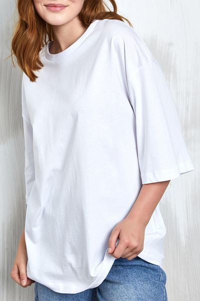 minaaise Tricou oversize alb din bumbac pieptănat - 25358