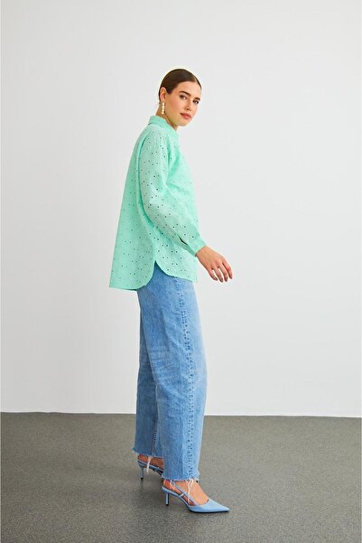 Basicpark Chiko Stone Embroidered Mint Embroidery Shirt