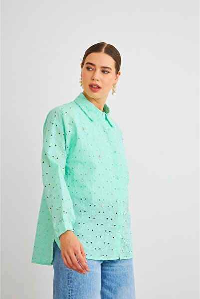Basicpark Chiko Stone Embroidered Mint Embroidery Shirt
