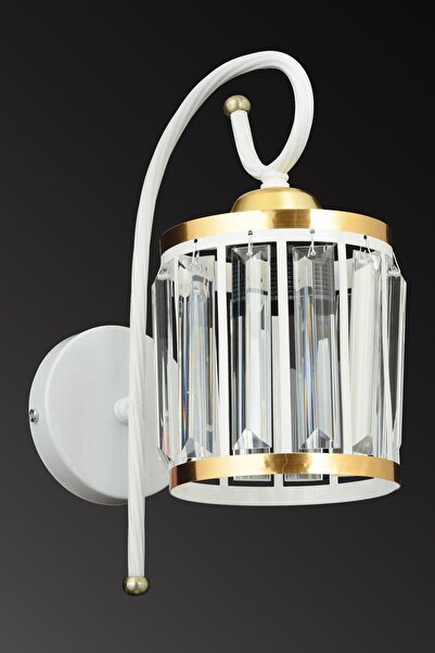 SONSUZ AYDINLATMA&AVİZE Tower White Crystal Stone Yellow Stripe Cylinder Down Facing Modern Sconce