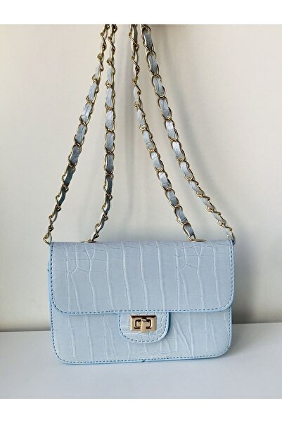 ÇAKIL COLLECTİON Women's Blue Croco Patterned Mini Shoulder Bag