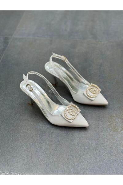 DİVA Diva Silver Satin Stone Women's Heeled Shoes