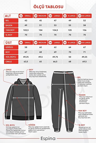 ESPİNA Γυναικείο σετ φούτερ με ελαστική μέση και πόδια με τρεις κλωστές Fleece Oversize