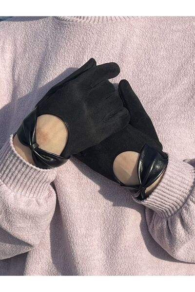 Rupen Kraft Touch Stylish Elegant Low-cut Bow Flexible Women's Vegan Suede Gloves