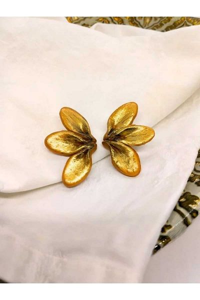 Karşı Köyden Gold Clay Polymer Flower Earrings - Special Design and Handmade