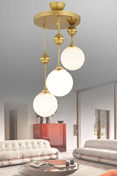 Genel Markalar Sarkıt Tepsi Eskitme 3'lü Beyaz Glop Camlı Aşağı Bakan Modern ...