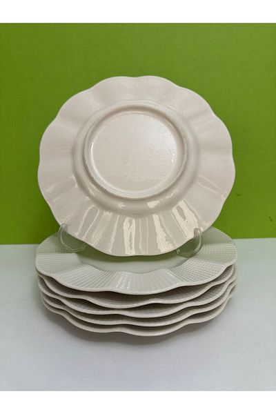 Kütahya Porselen Milena Series Porcelain 21 cm Cream Dessert Plate 6 Pieces