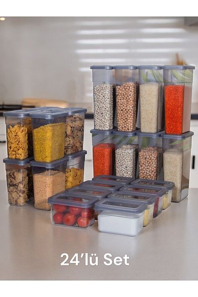 Nesto Home Set of 24 Food and Pulses Storage - Refrigerator and Freezer Organizer, 8x1580 8x1100 8x580 ml