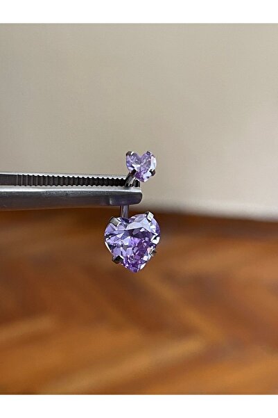 Rupen Kraft 316 L Cerrahi Çelik Kalp Detaylı Göbek Piercingi Baget Taşlı Kalp