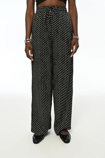 Orfeo Negro Patterned Wide Leg - Women's Elastic Waist Trousers