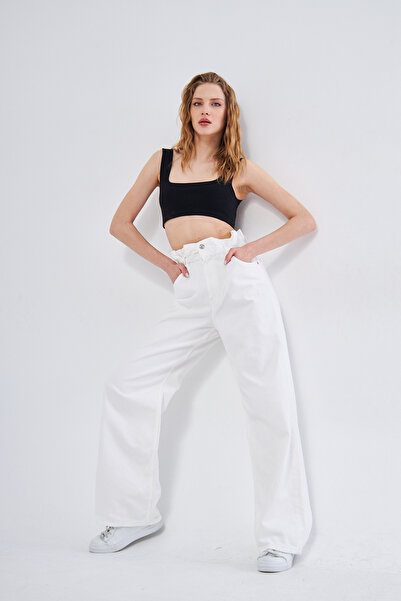 Kutaf Γυναικείο τζιν με φαρδιά πόδια και ελαστική μέση