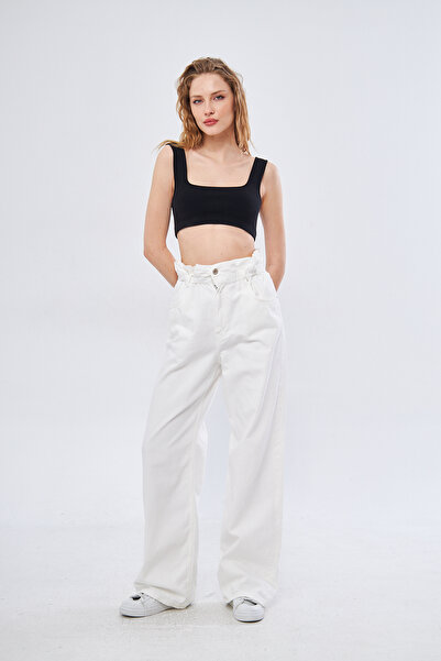 Kutaf Γυναικείο τζιν με φαρδιά πόδια και ελαστική μέση