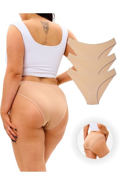 ALYA UNDERWEAR Βαμβακερό εσώρουχο μπικίνι 3 τεμαχίων - Χρώμα δέρματος (S, M, L, XL, 2XL)