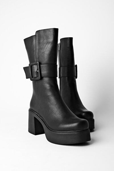 MY DERİ Misha Women - Γνήσιες δερμάτινες ψηλοτάκουνες μπότες με λεπτομέρεια μ...