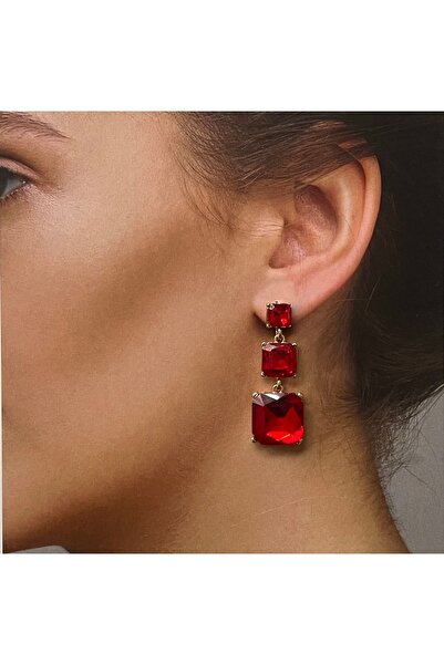 Rupen Kraft Büyük Boy Baget Taşlı Sallantılı Şık Abiye Küpe