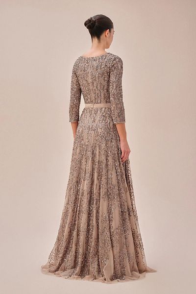 Oleg Cassini Mink Long Sleeve Sequin Embroidered Long Evening Dress 4Xlwgin19027C