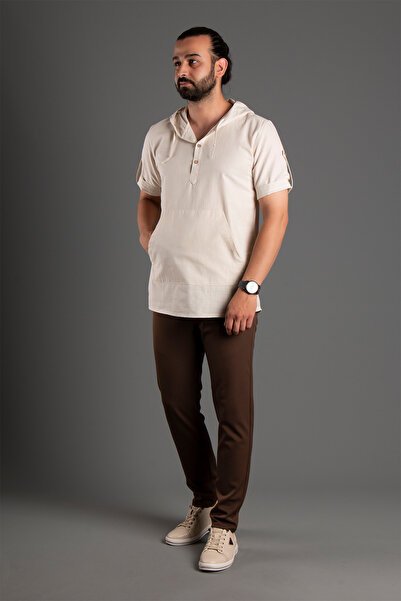 ZEKİ ÖZER Tricou pentru bărbați cu glugă bej