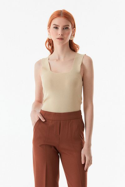 Fulla Moda Basic Κορδόνι Πλεκτή Μπλούζα με τετράγωνο γιακά