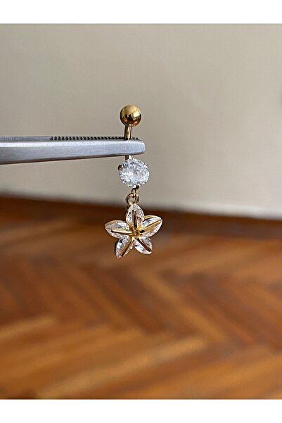 Rupen Kraft 316 L Cerrahi Çelik Yıldız Detaylı Göbek Piercingi Baget Taşlı Yıldız