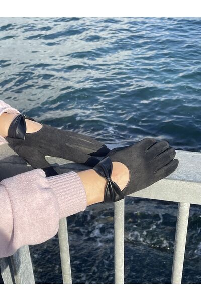 Rupen Kraft Touch Stylish Elegant Low-cut Bow Flexible Women's Vegan Suede Gloves