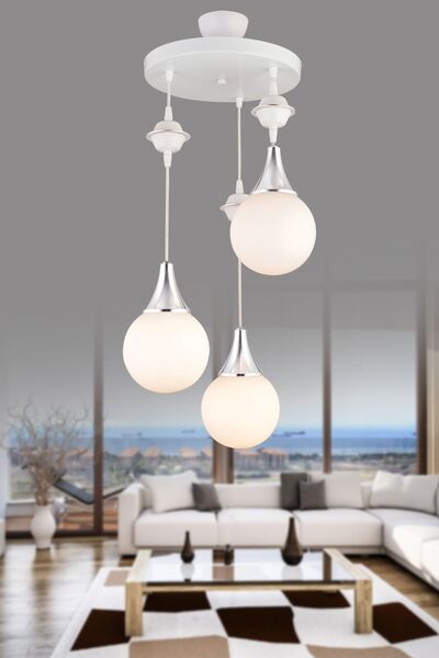 Genel Markalar Sarkıt Tepsi Beyaz 3'lü Beyaz Glop Camlı Krom Aşağı Bakan Lüks...