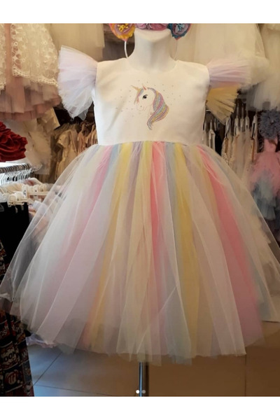 Gülşah kız çocuk unicorn tütülü elbise