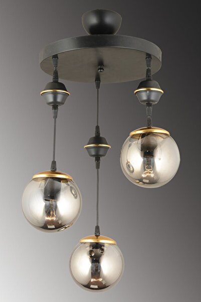 Genel Markalar Sarkıt Tepsi Siyah 3'lü Füme Glop Camlı Aşağı Bakan Lüks Avize