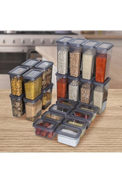 Nesto Home Set of 24 Food and Pulses Storage - Refrigerator and Freezer Organizer, 8x1580 8x1100 8x580 ml
