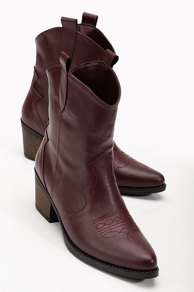DENORA Piele Mate Roșu Claret - Cizme scurte Western Cowboy