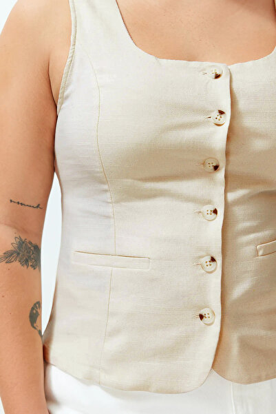 Trendyol Curve Beige Square Collar Linen Look Vest TBBSS24BH00001