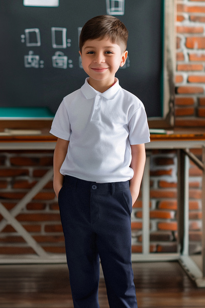 TRENDYOLKIDS Polo Neck White Unisex T-Shirt - Short Sleeve, Cotton, Tkdss24Ts00024