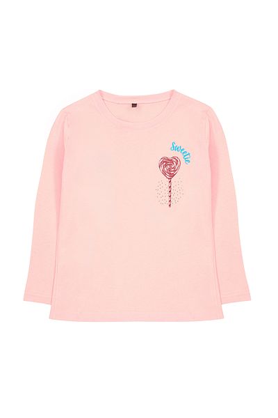 TRENDYOLKIDS Girl's Crew Neck Cotton T-Shirt - Powder Patterned Tkdaw25Ts00010