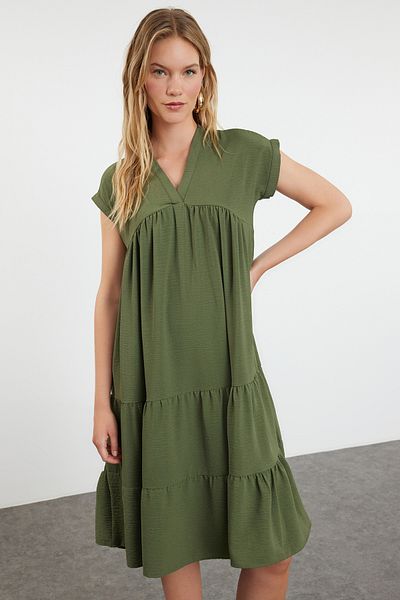Trendyol Collection Φόρεμα Χακί Aerobin με λαιμόκοψη - Φούστα με φούστα, φαρδιά κοπή TWOSS24EL01031