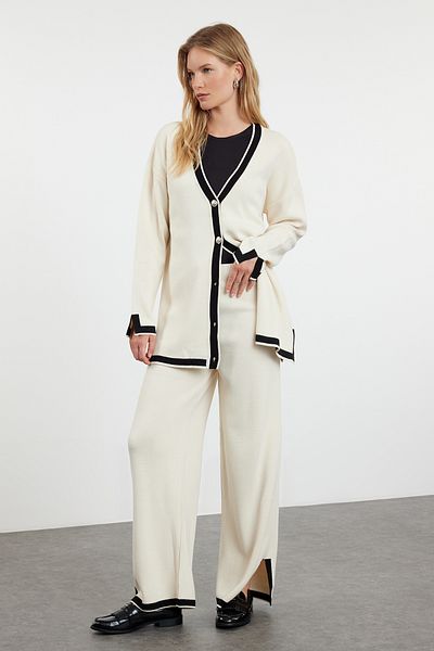 Trendyol Modest Stone Color Blocked Knitwear Cardigan and Trousers Set - TCTAW25US00019