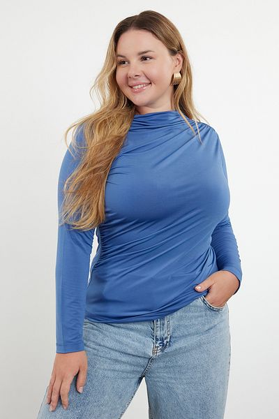 Trendyol Curve Блуза великого розміру Indigo Orme з деталями теляти TBBAW25AF00014