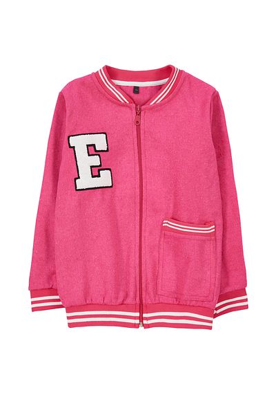 TRENDYOLKIDS Fuchsia Girl's Printed Bomber Gestrickte Jacke TKDAW25CE00006