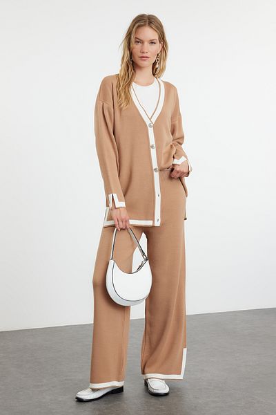 Trendyol Modest Camel Knitwear Cardigan and Trousers Set - TCTAW25US00019