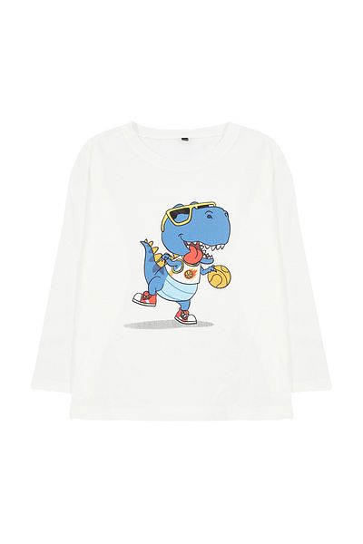 TRENDYOLKIDS Chlapecké bavlněné tričko se vzorem dinosaura - Crew Neck Tkdaw25Ts00009