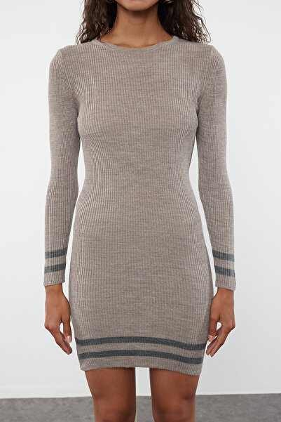 Trendyol Collection Mink mini kötöttáru szoknya tip csíkos ruha TWOAW20EL1274