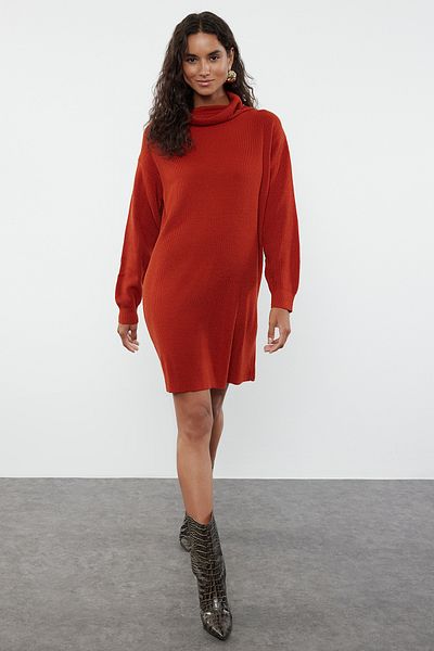 Trendyol Collection Weit geschnittenes Mini-Strickkleid mit Kacheln – TWOAW23EL00026
