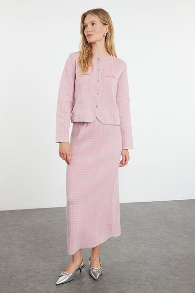 Trendyol Modest Rózsaszín kötöttáru felső és alsó készlet - kockás minta TCTAW25US00057