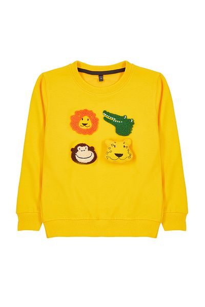 TRENDYOLKIDS سويت شيرت أصفر موسمي رقيق بنمط حيوان للأولاد - TKDAW25SW00007