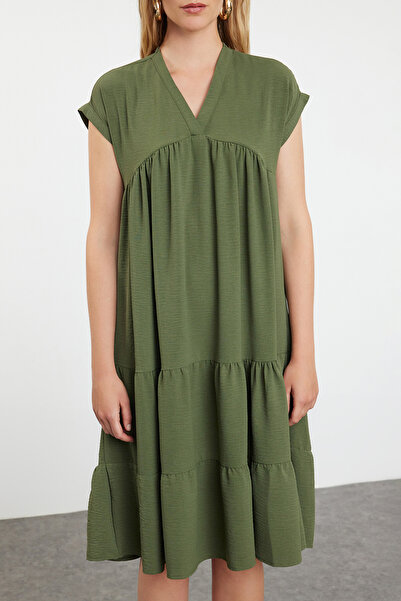 Trendyol Collection Φόρεμα Χακί Aerobin με λαιμόκοψη - Φούστα με φούστα, φαρδιά κοπή TWOSS24EL01031