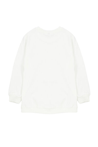 TRENDYOLKIDS Boy's Ecru Seasonal Sweatshirt - Thin Dinosaur Pattern, Crew Neck Tkdaw25sw00005