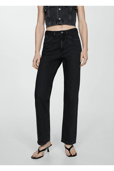 MANGO Woman Mid Waist Straight Cut Jean Trousers