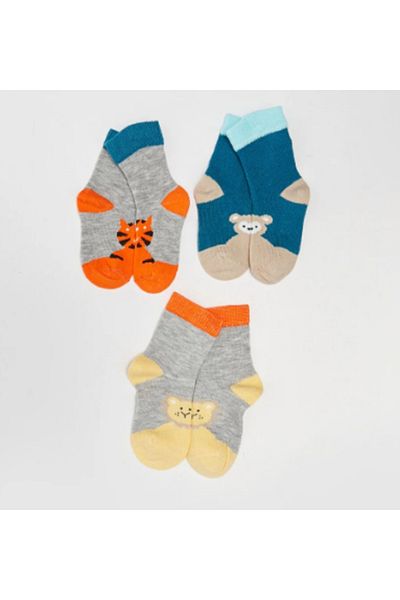 Aziz Bebe Animal Patterned 3-Piece Baby Socks Set -035563