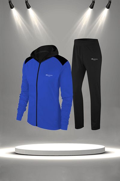 POSEIDON STORM Set de trening Supra din bumbac pieptănat, albastru, mărime mare - cu fermoar confortabil și buzunare (4XL-10XL)