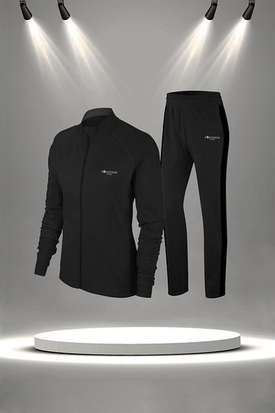 POSEIDON STORM طقم بدلة رياضية سوداء كبيرة الحجم من القطن الممشط - مناسبة لجميع المواسم (4XL-10XL)