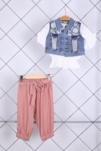 Babyhola 2-5 سنوات الترتر التفاصيل الدنيم سترة بلوزة بنطلون أنيق فتاة أسفل أع...