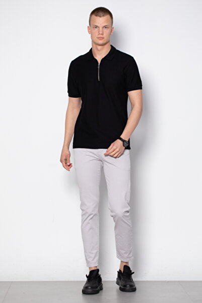 BARRELS AND OIL Zippered Polo Neck T-Shirt - Black